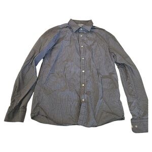 Banana republic black white checkered lux poplin button down shirt